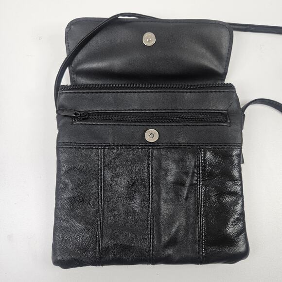 Retro Patchwork Micro Shoulder Purse Black Lambs Leather Crossbody Bag - Picture 3 of 9